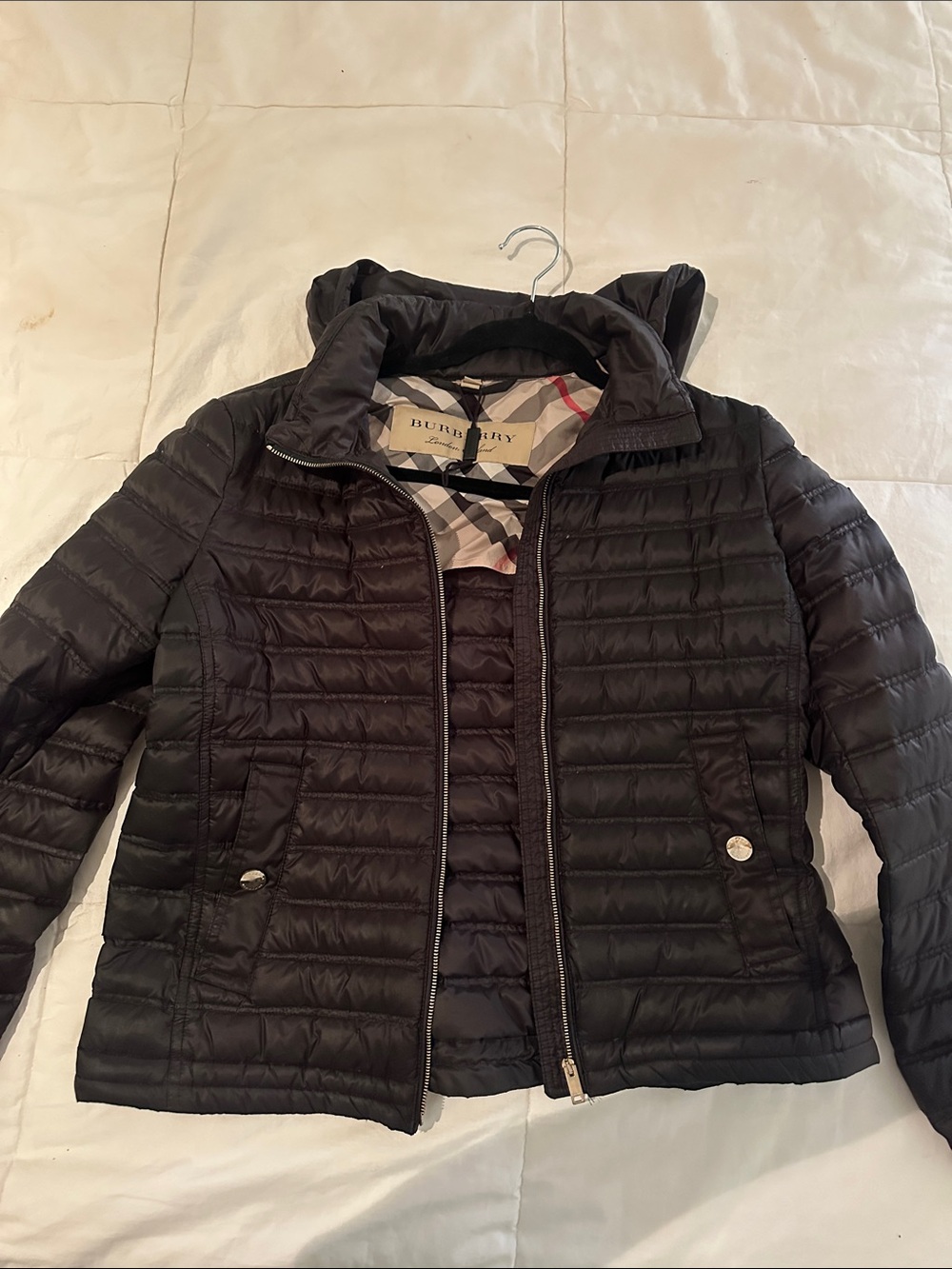 Burberry Black Quilted Puffer Jacket with Checked Lining